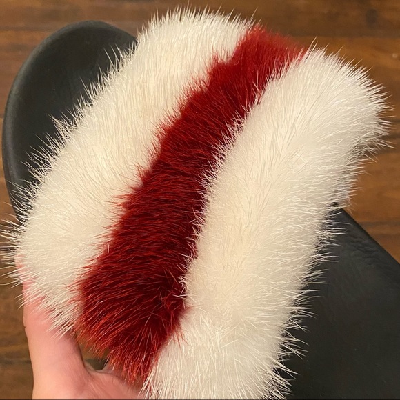 Givenchy Red and White Mink Slides - Picture 6 of 7